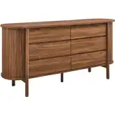 Cadence 6 Drawer Curved Dresser in Walnut Brown Finish Wood