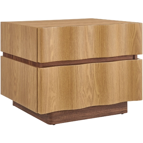 Isola 2 Drawer Nightstand in Light Oak & Walnut Brown Finish