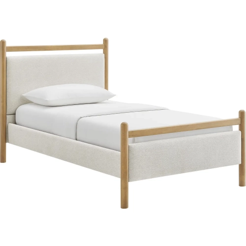 Ginny Twin Platform Bed in Light Oak & Heathered Ivory White Fabric