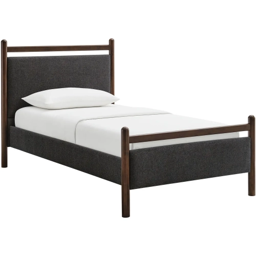 Ginny Twin Platform Bed in Wenge & Heathered Dark Gray Fabric