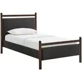Ginny Twin Platform Bed in Wenge & Heathered Dark Gray Fabric