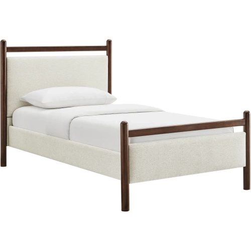 Ginny Twin Platform Bed in Wenge & Heathered Ivory White Fabric