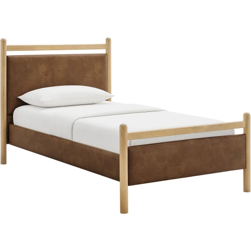Ginny Twin Platform Bed in Light Oak & Canyon Yellow Vegan Leather
