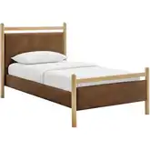 Ginny Twin Platform Bed in Light Oak & Canyon Yellow Vegan Leather