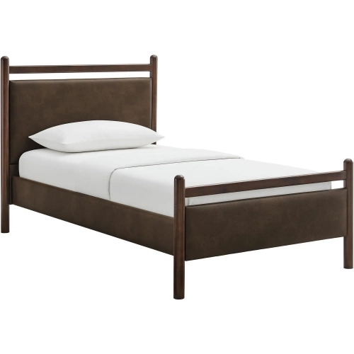 Ginny Twin Platform Bed in Wenge & Mushroom Brown Vegan Leather