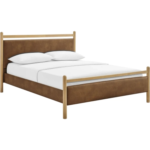 Ginny Full Platform Bed in Light Oak & Canyon Yellow Vegan Leather