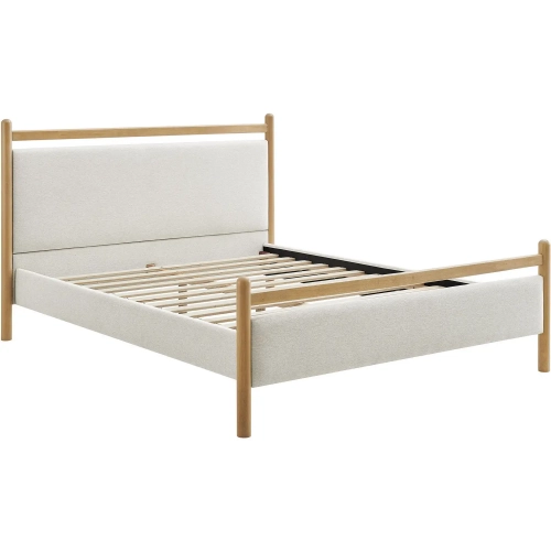 Ginny Queen Platform Bed in Light Oak & Heathered Ivory White Fabric
