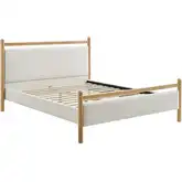 Ginny Queen Platform Bed in Light Oak & Heathered Ivory White Fabric
