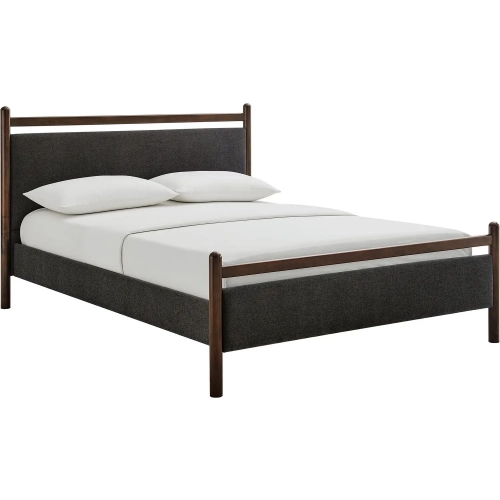 Ginny Queen Platform Bed in Wenge & Heathered Dark Gray Fabric