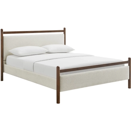 Ginny Queen Platform Bed in Wenge & Heathered Ivory White Fabric
