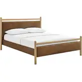 Ginny Queen Platform Bed in Light Oak & Canyon Yellow Vegan Leather