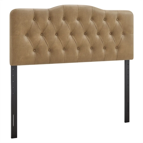 Annabel Queen Headboard in Tufted Toast Brown Faux Leather