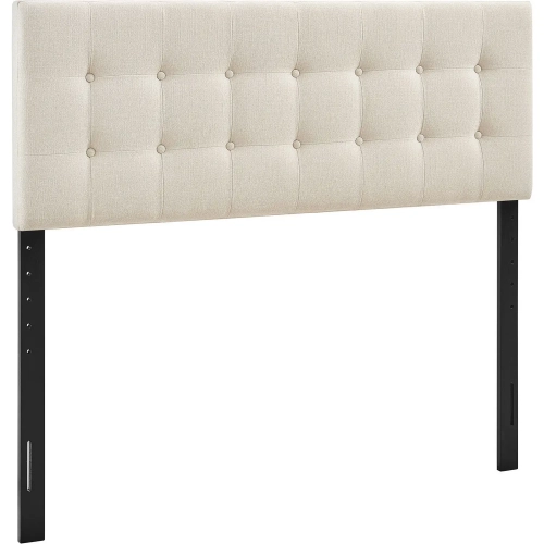 Emily Queen Headboard in Tufted Ecru Off White Fabric