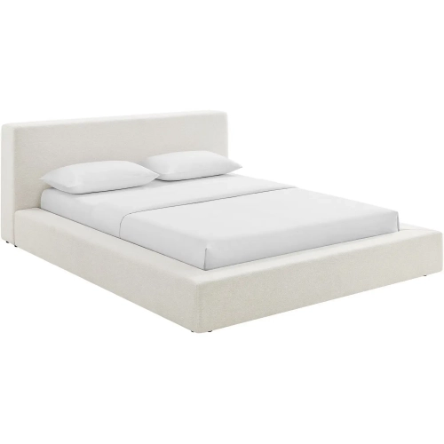 Luma Queen Platform Bed in Ivory Chenille Fabric