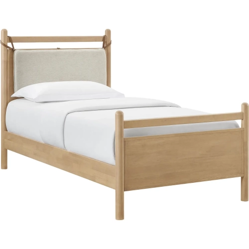 Leni Twin Platform Bed in Light Oak & Heathered Ivory Fabric
