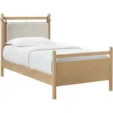 Leni Twin Platform Bed in Light Oak & Heathered Ivory Fabric