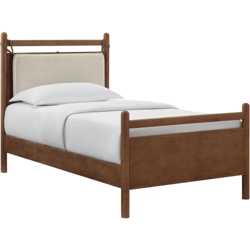 Leni Twin Platform Bed in Walnut Finish & Heathered Ivory Fabric
