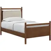 Leni Twin Platform Bed in Walnut Finish & Heathered Ivory Fabric