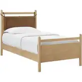 Leni Twin Platform Bed in Light Oak & Canyon Brown Vegan Leather