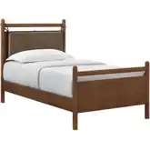 Leni Twin Platform Bed in Walnut Finish & Brown Vegan Leather