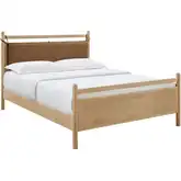 Leni Full Platform Bed in Light Oak & Canyon Brown Vegan Leather