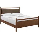 Leni Full Platform Bed in Walnut Finish & Brown Vegan Leather