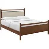 Leni Queen Platform Bed in Walnut Finish & Heathered Ivory Fabric