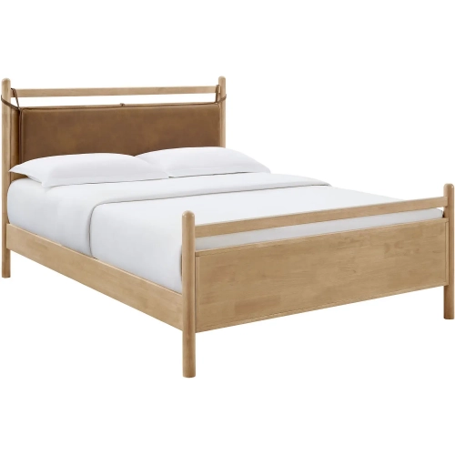 Leni Queen Platform Bed in Light Oak & Canyon Brown Vegan Leather