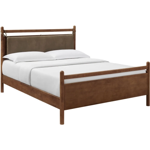 Leni Queen Platform Bed in Walnut Finish & Brown Vegan Leather