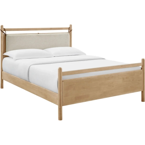 Leni King Platform Bed in Light Oak & Heathered Ivory Fabric