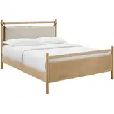 Leni King Platform Bed in Light Oak & Heathered Ivory Fabric