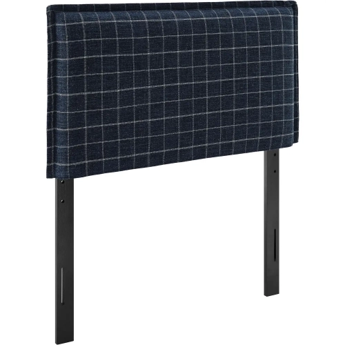 Camille Twin Headboard in Denim Gray Windowpane Check Linen Fabric