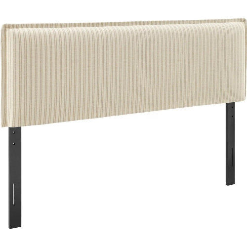 Camille Full Headboard in Oatmeal Brown Stripe Linen Blend Fabric