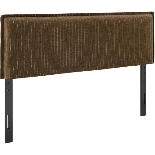 Camille Queen Headboard in Earth Brown Stripe Linen Blend Fabric