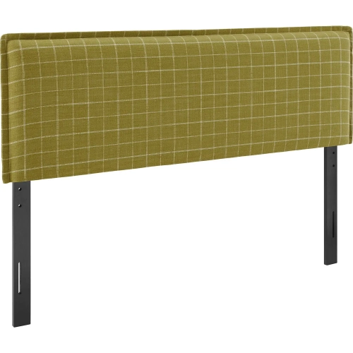 Camille Queen Headboard in Artichoke Yellow Windowpane Check Linen Fabric