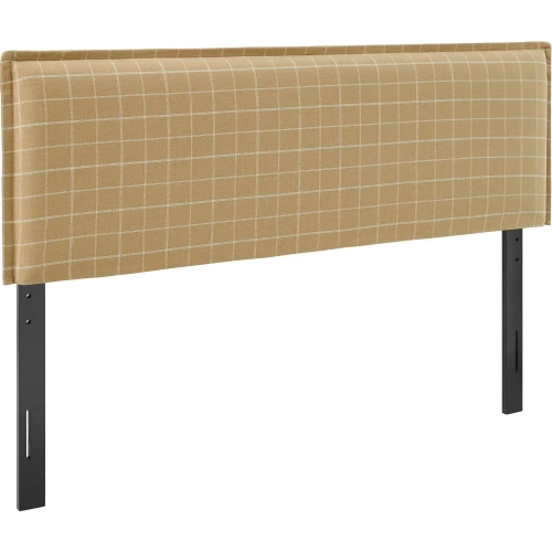Camille Queen Headboard in Hemp Brown Windowpane Check Linen Fabric