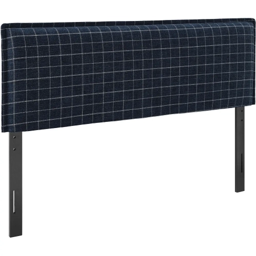 Camille King Headboard in Denim Gray Windowpane Check Linen Fabric
