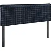 Camille King Headboard in Denim Gray Windowpane Check Linen Fabric