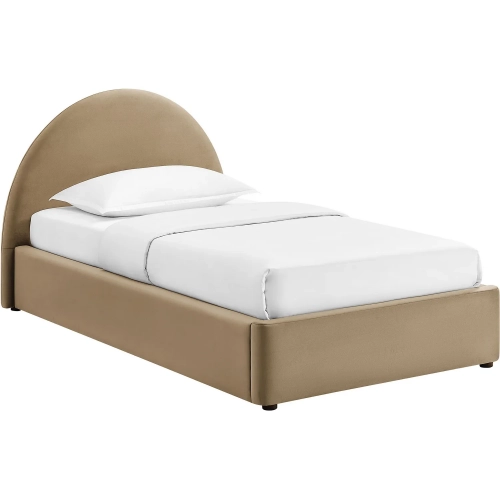 Resort Twin Arched Storage Bed in Taupe Brown Performance Velvet