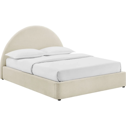 Resort Queen Arched Storage Bed in Ecru White Fabric