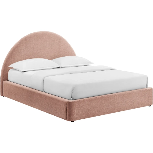 Resort King Arched Storage Bed in Blush Brown Fabric