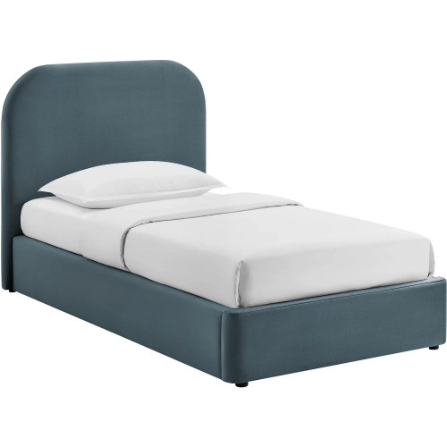 Keynote Twin Storage Bed in Cadet Blue Performance Velvet
