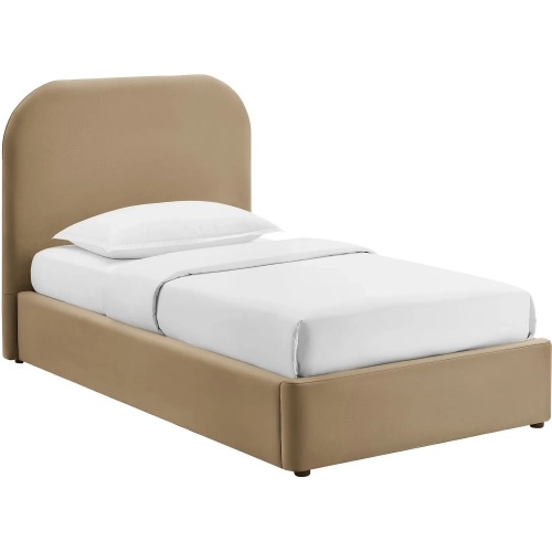 Keynote Twin Storage Bed in Taupe Brown Performance Velvet