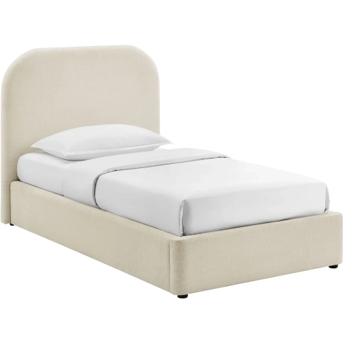 Keynote Twin Storage Bed in Ecru White Fabric