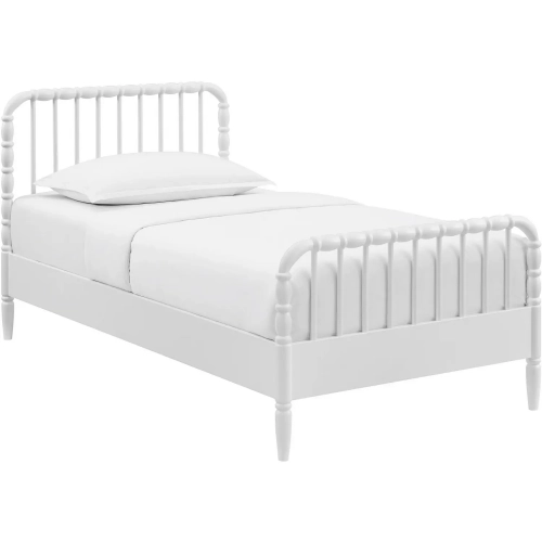 Arlette Twin Wood Spindle Bed in White Finish Wood