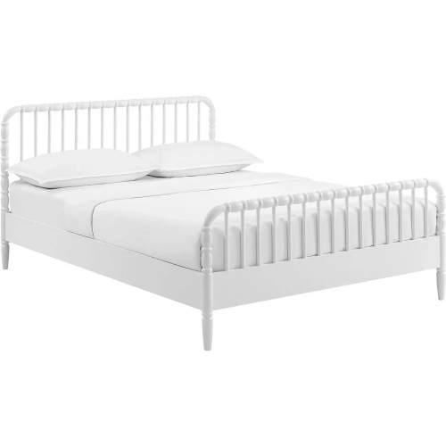Arlette King Wood Spindle Bed in White Finish Wood