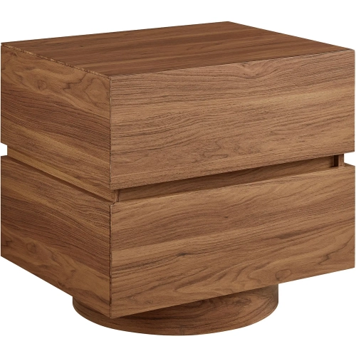 Koval Floating Pedestal 2 Drawer Nightstand in Walnut Brown Finish