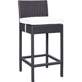 Lift Outdoor Patio Bar Stool in Espresso Poly Rattan w/ White Cushion