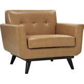 Engage Armchair in Tufted Tan Leather w/ Cherry Wood Legs