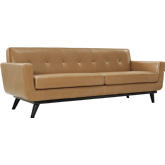 Engage Sofa in Tufted Tan Leather w/ Cherry Wood Legs